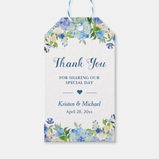 Blue Hydrangeas Floral Wedding Favor Dank je Cadeaulabel (Voorkant)