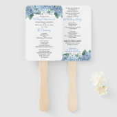 Blue Hydrangeas Floral Wedding Program Handje Fan Handwaaier (Voorkant en achterkant)