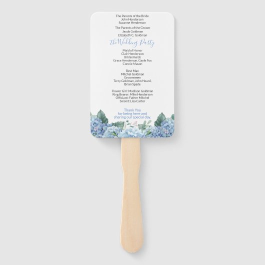 Blue Hydrangeas Floral Wedding Program Handje Fan Handwaaier (Achterkant)