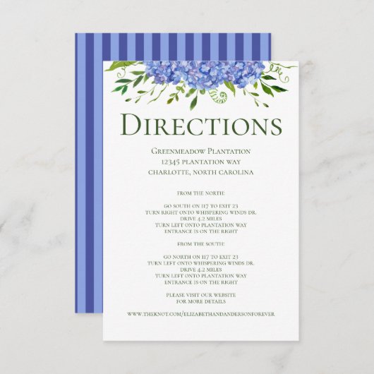 Blue Hydrangeas Floral Wedding Routebeschrijving Informatiekaartje (Voorkant / Achterkant)