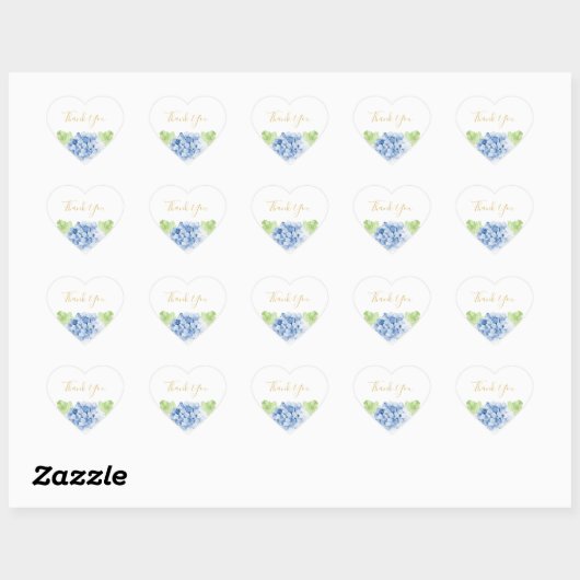 Blue Hydrangeas Floral Wedding Thank You Hart Sticker (Vel)