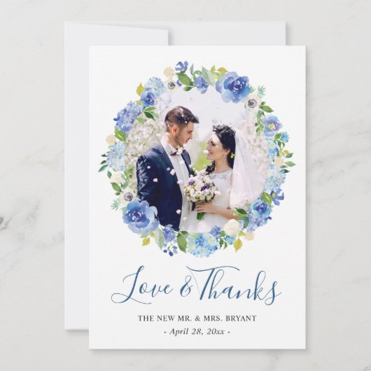 Blue Hydrangeas Floral Wreatfoto Hartelijk dank Bedankkaart (Voorkant)