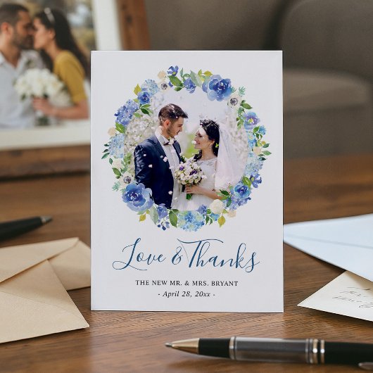 Blue Hydrangeas Floral Wreatfoto Hartelijk dank Bedankkaart