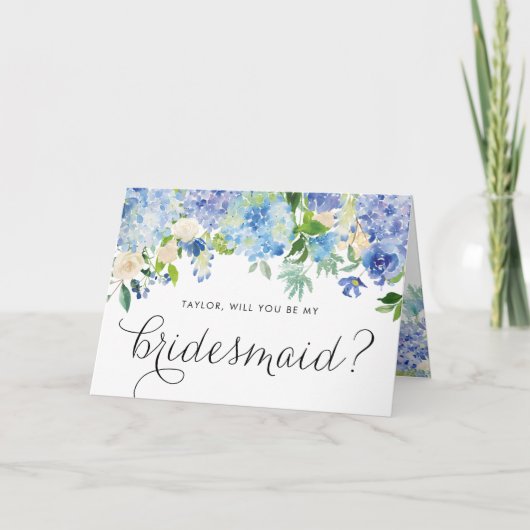Blue Hydrangeas Floral zal je mijn Bridesmaid zijn Kaart (Voorkant)