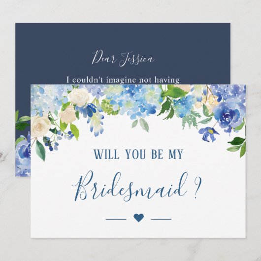 Blue Hydrangeas Floral zal je mijn Bridesmaid zijn Kaart (Voorkant / Achterkant)