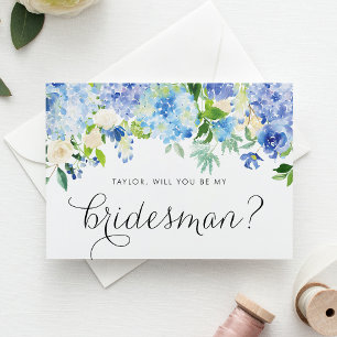 Blue Hydrangeas Floral zal je mijn Bridesmaid zijn Uitnodiging Briefkaart
