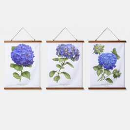 Blue Hydrangeas Flowers Botanical Art set van 3 Hangend Wandkleed