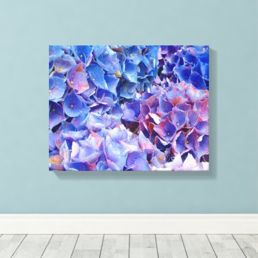Blue Hydrangeas Flowers Foto afdrukken (Insitu (Houten vloer))
