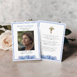 Blue Hydrangeas Flowers Memorial Poem Prayer Card Visitekaartje