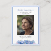 Blue Hydrangeas Flowers Memorial Poem Prayer Card Visitekaartje (Voorkant)