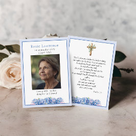 Blue Hydrangeas Flowers Memorial Psalm Prayer Card Visitekaartje