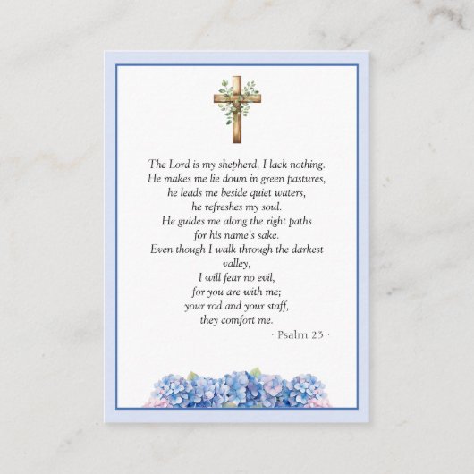 Blue Hydrangeas Flowers Memorial Psalm Prayer Card Visitekaartje (Achterkant)
