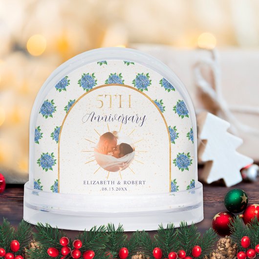 Blue Hydrangeas Gold Custom Photo 5th Anniversary Sneeuwbol