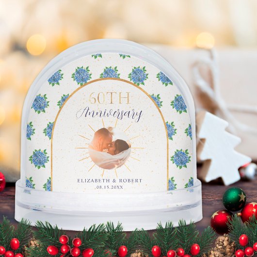 Blue Hydrangeas Gold Custom Photo 60th Anniversary Sneeuwbol