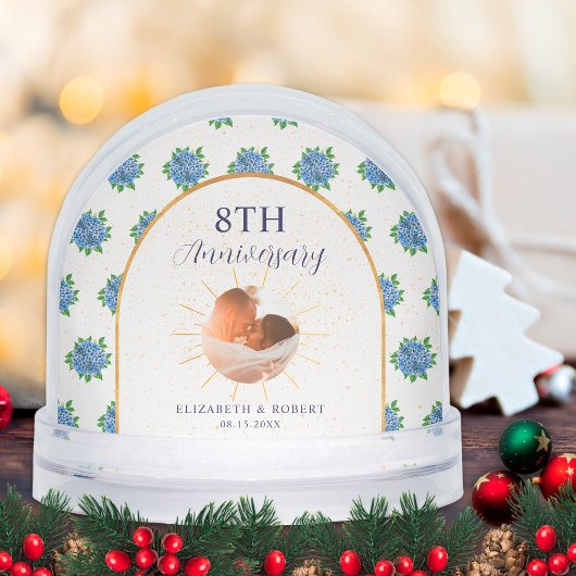 Blue Hydrangeas Gold Custom Photo Anniversary Sneeuwbol