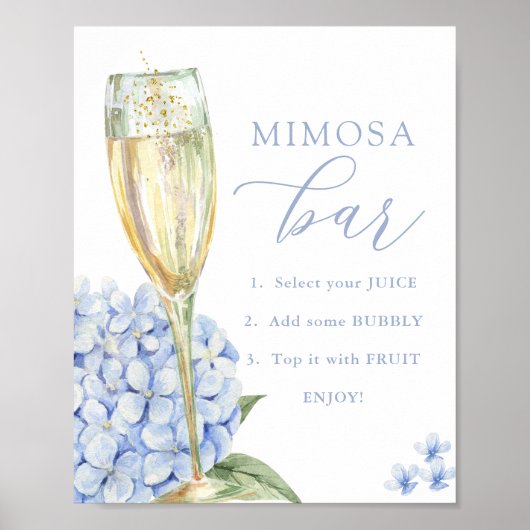 Blue Hydrangeas & Gold Glass Mimosa Bar Poster (Voorkant)