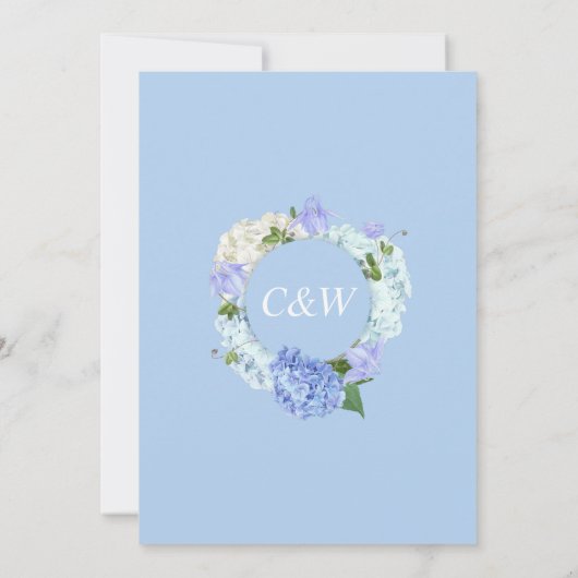 Blue Hydrangeas Greenery Waterverf Wedding Kaart (Achterkant)