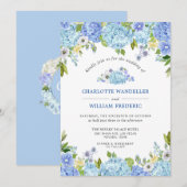 Blue Hydrangeas Greenery Waterverf Wedding Kaart (Voorkant / Achterkant)