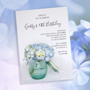 Blue Hydrangeas in Jar Vase Birthday Party Kaart