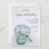 Blue Hydrangeas in Jar Vase Birthday Party Kaart (Voorkant)
