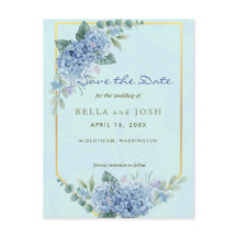 Blue Hydrangeas in Lijst in blauw Save the Date