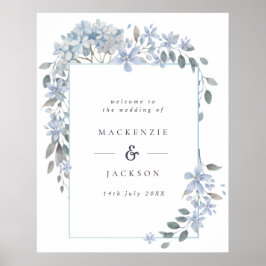 Blue Hydrangeas Lijst Waterverf Weddenschap Welkom Poster