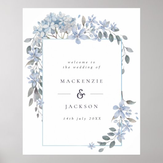 Blue Hydrangeas Lijst Waterverf Weddenschap Welkom Poster (Voorkant)