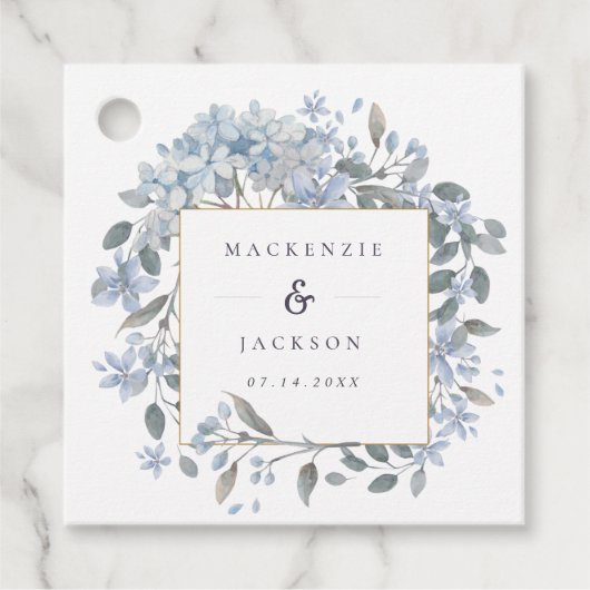 Blue Hydrangeas Lijst Waterverf Wedding Bedankjes Labels (Voorkant)