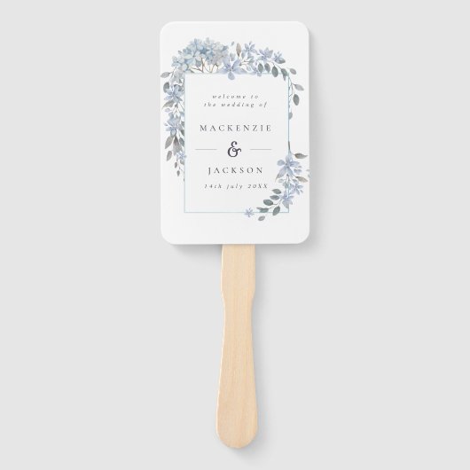 Blue Hydrangeas Lijst Waterverf Wedding Programme Handwaaier (Voorkant)