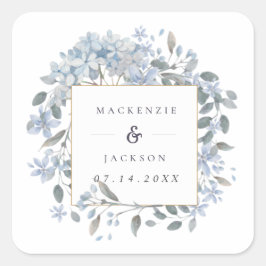 Blue Hydrangeas Lijst Waterverf Wedding Vierkante Sticker