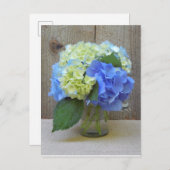 Blue Hydrangeas Mason Jar Mature Birthday Party Uitnodiging Briefkaart (Voorkant / Achterkant)