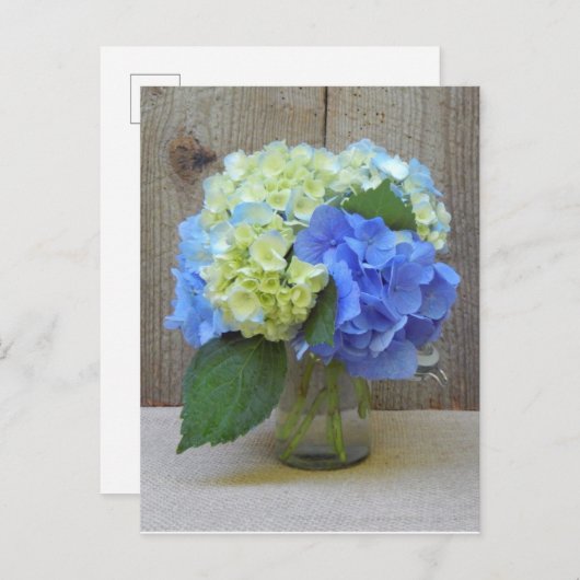 Blue Hydrangeas Mason Jar Mature Birthday Party Uitnodiging Briefkaart (Voorkant / Achterkant)
