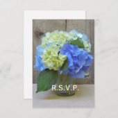 Blue Hydrangeas Mason Jar Rustic Wedding RSVP (Voorkant / Achterkant)