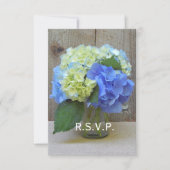 Blue Hydrangeas Mason Jar Rustic Wedding RSVP Kaartje (Voorkant)