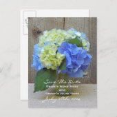 Blue Hydrangeas Mason Jar Save The Date Briefkaart (Voorkant / Achterkant)