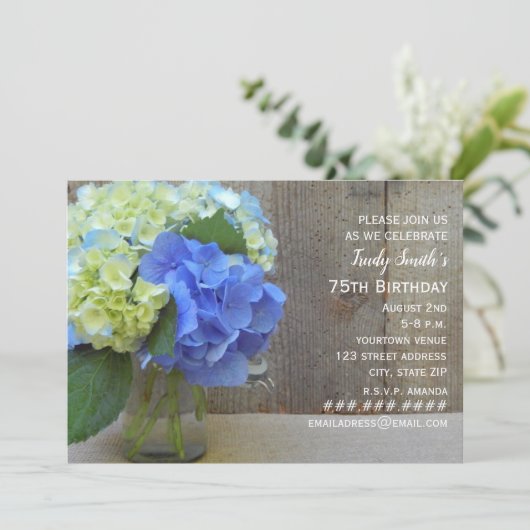 Blue Hydrangeas Mature Birthday Party Kaart (Staand voorkant)