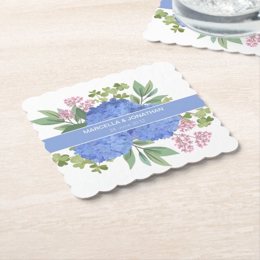 Blue Hydrangeas Modern Boeket Custom Kartonnen Onderzetters (Gebogen)