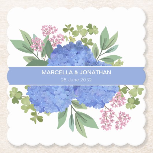 Blue Hydrangeas Modern Boeket Custom Kartonnen Onderzetters (Voorkant)