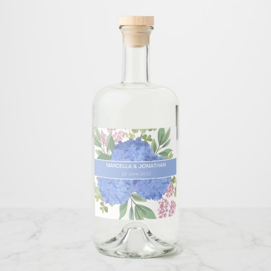 Blue Hydrangeas Modern Boeket Custom Likeurfles Etiket (Voorkant)
