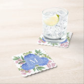 Blue Hydrangeas Modern Boeket Custom Monogram Kartonnen Onderzetters (Insitu)