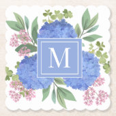 Blue Hydrangeas Modern Boeket Custom Monogram Kartonnen Onderzetters (Voorkant)