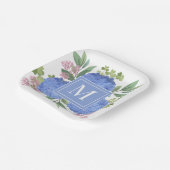 Blue Hydrangeas Modern Boeket Custom Monogram Papieren Bordje (Gebogen)