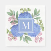 Blue Hydrangeas Modern Boeket Custom Monogram Servet (Voorkant)