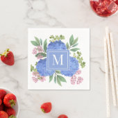 Blue Hydrangeas Modern Boeket Custom Monogram Servet (Insitu)