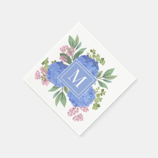 Blue Hydrangeas Modern Boeket Custom Monogram Servet (Hoek)