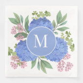 Blue Hydrangeas Modern Boeket Custom Monogram Servet (Voorkant)