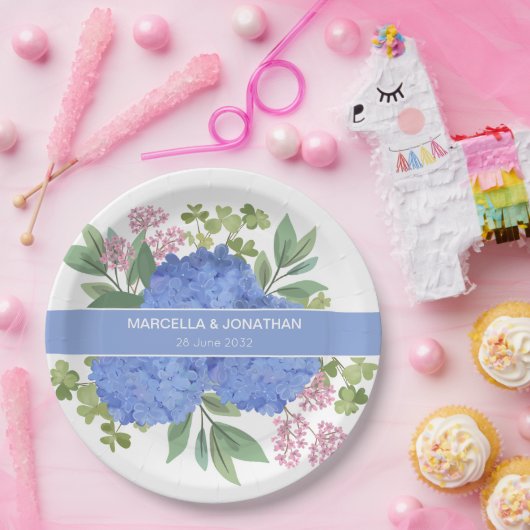 Blue Hydrangeas Modern Boeket Custom Papieren Bordje (Feest)