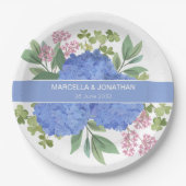 Blue Hydrangeas Modern Boeket Custom Papieren Bordje (Voorkant)