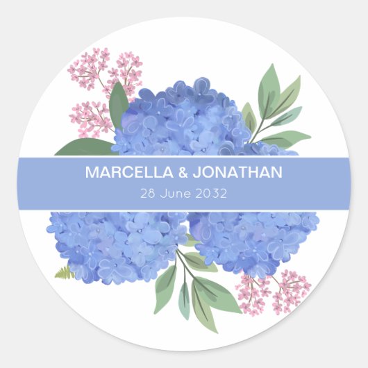 Blue Hydrangeas Modern Boeket Custom Ronde Sticker (Voorkant)