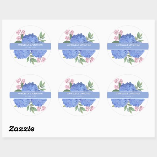 Blue Hydrangeas Modern Boeket Custom Ronde Sticker (Vel)